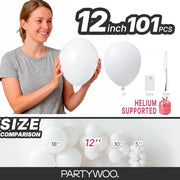 PartyWoo White Balloons 101pcs Matte White Latex Helium Balloons 12 Inch | Wedding Bridal Graduation Engagement Baby Shower Gender Reveal Easter Anniversary Party Decorations White-Y13