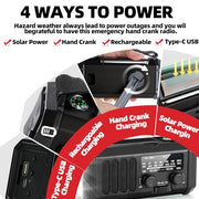 Emergency Weather Radio with NOAA Alert, Portable Solar Hand Crank AM/FM | 10000mAh Rechargeable Battery for Power Outages, 3Way Powered, 3-Mode LED Flashlight & Reading Lamp, SOS, Cell Phone Charger
