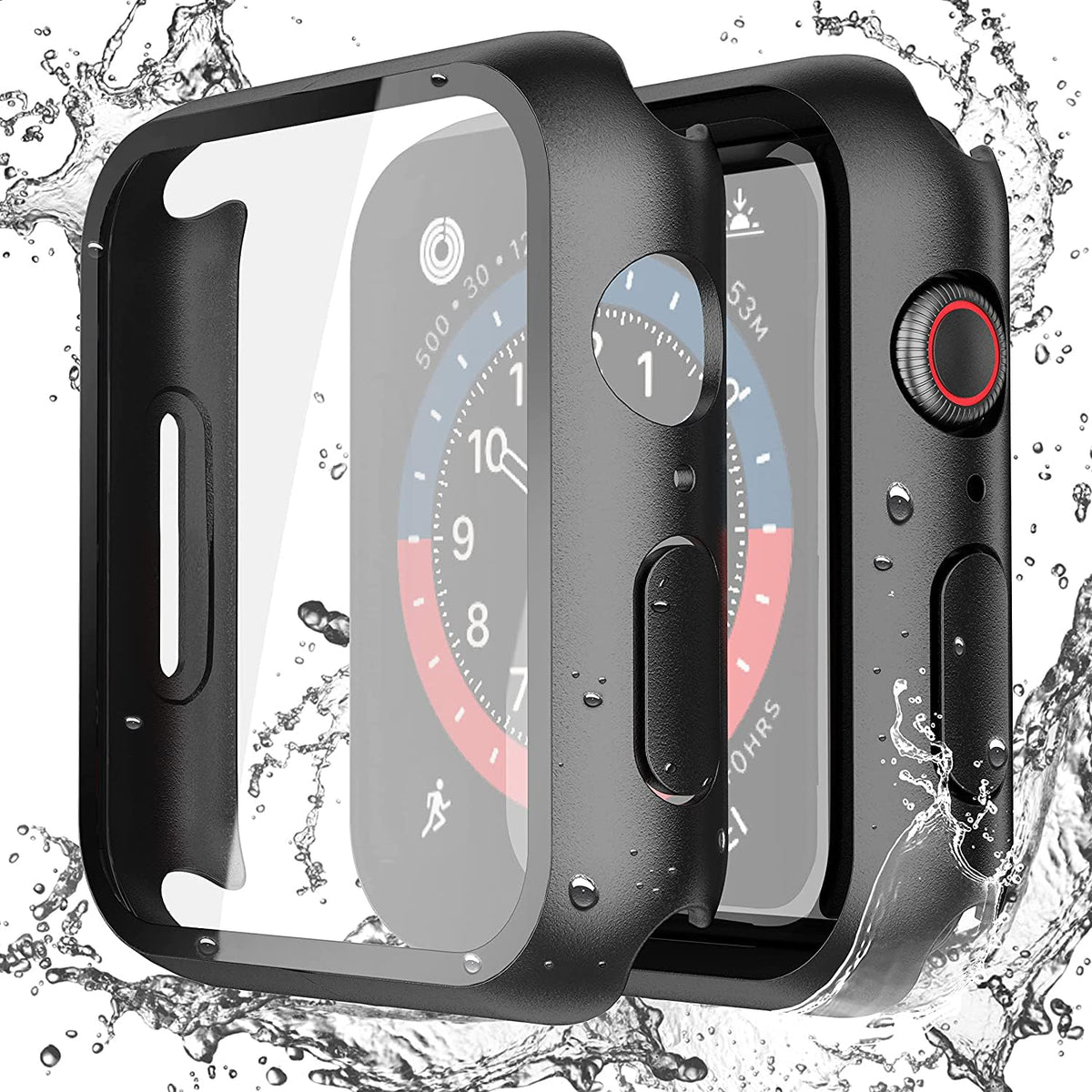 Misxi 2-Pack Waterproof Case for 44mm Apple Watch SE3/SE2/SE/Series 6/5/4 | Cover with 9H Tempered Glass Screen Protector for SE 3/SE 2/SE/Series6/5/4, Anti-Scratch, Matte Black