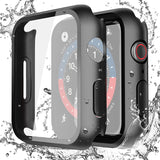 Misxi 2-Pack Waterproof Case for 44mm Apple Watch SE3/SE2/SE/Series 6/5/4 | Cover with 9H Tempered Glass Screen Protector for SE 3/SE 2/SE/Series6/5/4, Anti-Scratch, Matte Black