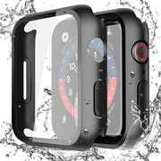 Misxi 2-Pack Waterproof Case for 44mm Apple Watch SE3/SE2/SE/Series 6/5/4 | Cover with 9H Tempered Glass Screen Protector for SE 3/SE 2/SE/Series6/5/4, Anti-Scratch, Matte Black
