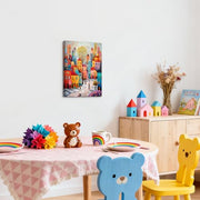 Wooden Framed Canvas Wall Art Colourful Town Painting on Canvas Prints Poster Artwork Fantasy House Trees Pictures for Living Room Bedroom Bathroom Dining Room Hallway Wall Decoration 30x40cm