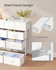 SONGMICS Chest of Drawers, 9 Drawers, Steel Storage Unit, Modern Basic | for Bedroom, Closet, Hallway, Living Room, Cloud White and Snow White, BELLAH Collection LGS324WH01