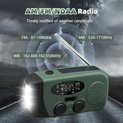 WVL 7400mWh Emergency Weather Radio, Portable Solar Hand Crank Radio AM/FM/NOAA, with 3 Mode Flashlight & Reading Lamp, Cell Phone Charger and SOS Siren(Navy Green)