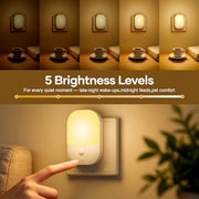 2 Pack Night Light Plug in Wall, Dimmable LED Night Light with Dusk to | Dawn Sensor, 3000K Warm White, 5 Brightness Levels, Energy Saving Plug in Nightlight for Hallway Bedroom Kids Nursery