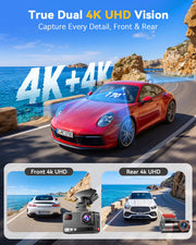 Terunsoul 4K+4K Dash Cam, Free 128GB Card, 5.8GHz WiFi6 - up to 20MB/s | AProX HD Night Vision Dash Cam Front and Rear, App, GPS, G-Sensor, 24H Parking Mode, Support 512GB Max, Premium Dark Gray