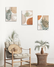 HesenDot 30x40CM Abstract Botanical Neutral Framed Wall Art Set of 3 | Palm Leaves in Earthy Green Tones Canvas Prints, Boho Aesthetic Wall Decor for Living Room Bedroom Bathroom Office Home