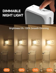 PURSNIC Night Light Plug in Wall, Dusk to Dawn, 3000K Warm White, 2 Pack | Brightness Adjustable, Auto ON/OFF, Energy Saving LED Plug-in Nightlight for Kids, Bedroom, Hallway, Stairs, Nursery