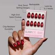 Glamnetic Fall Press On Nails, Short Almond Glossy, Frosted Cranberry | Fall & Halloween red press on nails: Frosted Cranberry. Full nail kit. Red glue on nails. Fake nails.