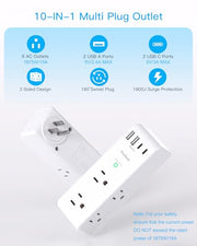 Surge Protector Outlet Extender with Rotating Plug, Multi Plug Wall Outlet | 6 AC Outlet Splitter 4 USB Ports (2 USB C),1800J USB Wall Charger, Plug Adapter Power Strip for Home Office Dorm Room Travel