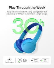 Belkin SoundForm Mini Kids Headphones, Wireless&Wired, 30H Playime, School | Headphones for Kids, Built-in Microphone, 85dB Volume Limit, USB-C, 3.5mm AUX, for School, Classroom, Travel, Laptop, Tablet