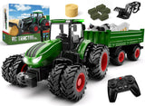 Uarzt Remote Control Tractor Toy with Trailer | Metal Front & Front Loader Farm Vehicle Set with Lights & 8-Wheel Design, RC Tractor Truck for Boys Ages 3-9, Fun Farm Toy Gift for Kids