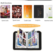 Fweel 4-Pocket Trading Card Binder with Zipper, 400 Card Holder Album, PU Leather Card Collection Book, Fits Standard Size Trading Cards, Sports Cards & Game Cards