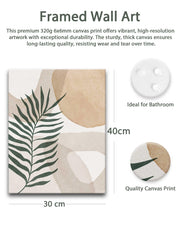 HesenDot 30x40CM Abstract Botanical Neutral Framed Wall Art Set of 3 | Palm Leaves in Earthy Green Tones Canvas Prints, Boho Aesthetic Wall Decor for Living Room Bedroom Bathroom Office Home