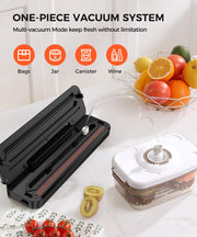 Vacuum Sealer Machine 75KPa, 6-in-1 Dry/Moist Modes, Digital Timer | Compact & lightweight body | Effortless one-touch operation | Extends food freshness 8 times longer Black Silver