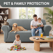 Hafaa High Stretch Sofa Cover 2 Seater Spandex Elastic Fit Loveseat Grey Sofa Slipcovers T Shape - Super Soft Non Slip Couch Covers Washable Furniture Protector for Pets/Kids/Dogs