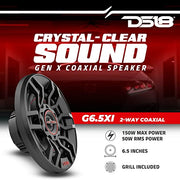 DS18 GEN-X6.5 Coaxial Speaker - 6.5", 3-Way, 165W Max, 50W RMS, Black Paper Cone, Two Mylar Dome Tweeters, 4 Ohms - Clarity Unparalled by Other Speakers in Their Class (2 Speakers)