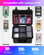 Card Cases for Sport Trading Graded Card Holder IP67 Waterproof Storage Box | Deep Hard Card Organizer for 50+ PSA Magnetic 220+ 3"x4" 35pt Rigid Card Top Loader Magic MTG TCG Zion Baseball Football Card