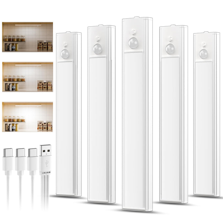 5 Pack Rechargeable Under Cabinet Kitchen Light, Motion Sensor Light Indoor | Dimmable Cabinet Light Type-C Charging, Wireless Cupboard Lights, Magnetic Stick LED Light for Shelf Stair Wardrobe Closet
