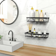 DIFULI Shower Caddy Shelf Organiser 2 Pack, No Drill Black Shower Shelves,Self Adhesive Bathroom Storage Accessories