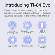 TI-84 Evo Graphing Calculator Texas Instruments, White | Intuitive Icon-based Homescreen, USB-C Charging, Python Programming, Faster Performance, Bigger Graphs than TI-84 Plus CE