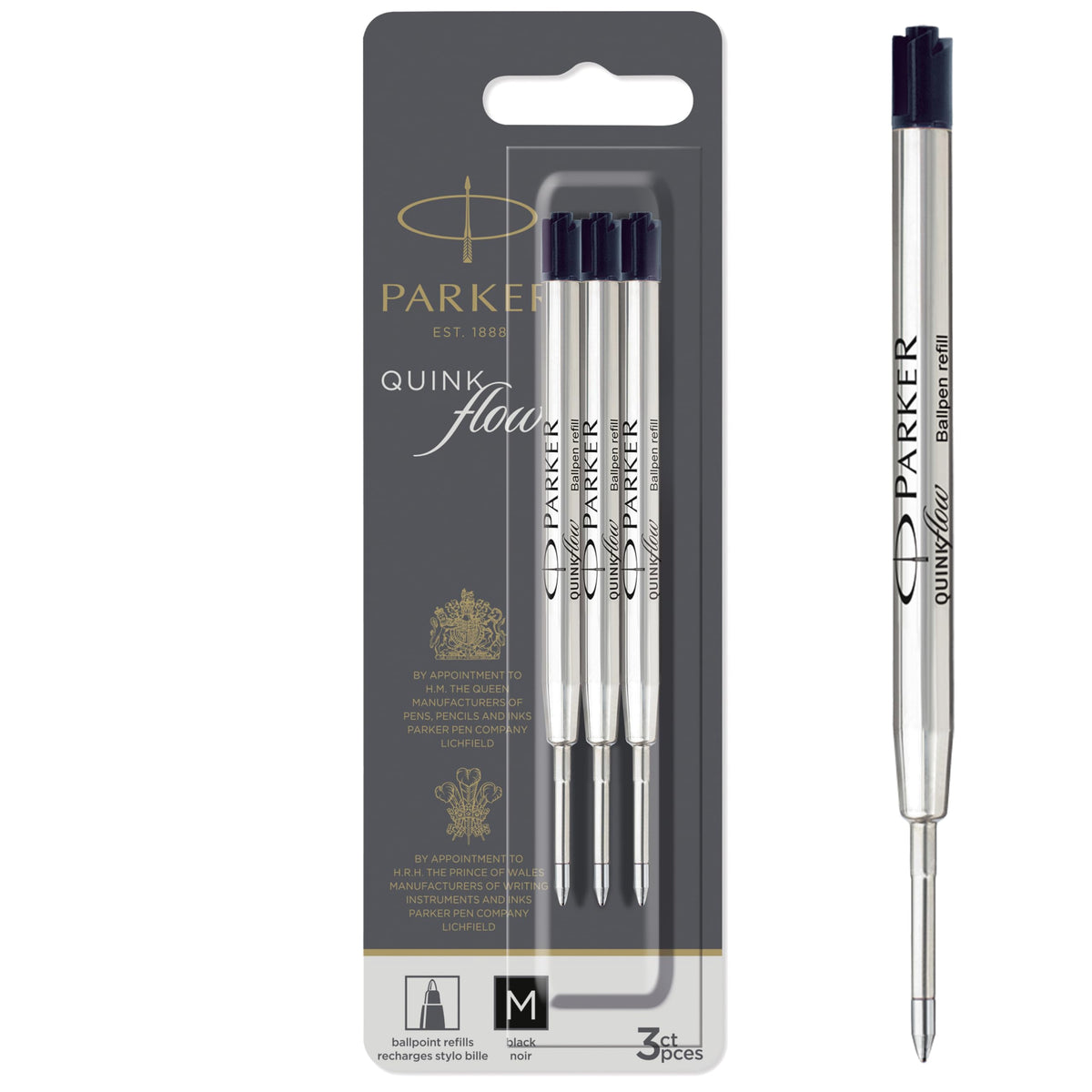Parker Ballpoint Pen Refills | Medium Point | Black QUINKflow Ink | 3 Count