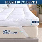 10cm Thick King Size Mattress Toppers - 1100GSM Hollowfibre (150X200cm) | Mattress Topper Kingsize Bed, Quilted Microfibre-Breathable, Hypoallergenic, Noiseless, Elastic Corner Straps