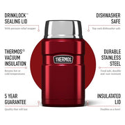 Thermos Stainless King Cranberry Red Food Flask (710ml) 14h Hot | 24h Cold | Thermal vacuum insulated stainless steel metal hot food container with lid for soup, meal prep, work packed lunch, camping