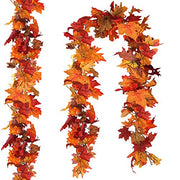 CQURE 2 Pack Artificial Autumn Fall Maple Leaf Garland, 5.9Ft/Piece Fall Leaves Hanging Vine Artificial Autumn Foliage Garland Thanksgiving Decor for Home Wedding Fireplace Party Christmas