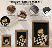 Vintage Gold Framed Martini Bar Wall Art, Moody Cocktail and Chess Canvas Print, Dark Espresso Martini Painting Picture, Chessboard Aesthetic Poster Print Artwork for Kitchen Dining Room Home Bar