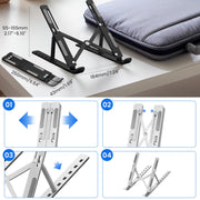 GrandMil Adjustable Laptop Stand for Desk – Foldable & Portable ABS+Silicone Riser, Ventilated Cooling Holder for 10-17.3” Laptops & Tablets (Black)