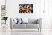 Framed Canvas Wall Art - Leonid Afremov Bridges of Amsterdam Painting | Colourful Nighttime Cityscape Print for Living Room, Bedroom, Hallway - Ready to Hang on Solid Pine Frame, Panther Print