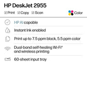 HP DeskJet 2955 Color Inkjet Printer | Wireless | All-in-One | Easy Home Printing | Color Documents | Mobile Compatibility | Print, Scan & Copy | Ideal for Home Use