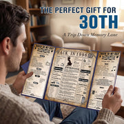 back in 1996 30th Birthday Gifts for Men, Blue Tri-Fold Card Poster | 30th Birthday Decorations card with 1996 UK facts, blue design and thick cardstock for Son, Brother or Husband