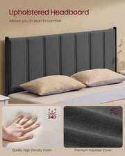 VASAGLE Single Bed Frame, with Upholstered Headboard, 90 x 190 cm | Metal Bed Frame, 250 kg Weight Capacity, Easy Assembly, Slate Grey, DUPON Collection RMB971G02