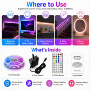 20M RGB LED Strip Lights for Bedroom, Music Sync Colour Changing LED Tape with Bluetooth App & Remote, 16M Colours, Dimmable, Timing Mode, Self-Adhesive for Home Party Kitchen Christmas Decor