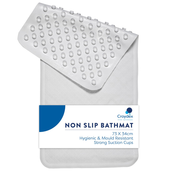 Croydex Rubagrip Bath Mat Non Slip Anti Mould for Inside Bath (74x34cm) | Secure Grip Suction Cups Non Slip Bath Mat | Natural Rubber | Anti-Bacterial Treated | Textured Surface