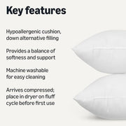 Amazon Basics Throw Pillow Insert, Down Alternative Fiberfill, Hypoallergenic, Machine Washable, 20 Inch, 2-Pack, for Sofa Bed Couch