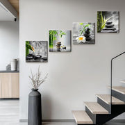 Canvas Wall Art Set of 4 Framed Zen Spa Bamboo Stone Prints, Wall Art for Living Room Bedroom Hallway Study, HD Moisture-Resistant Artwork with Velcro & Pre-Installed Hooks, No Drilling, 30 x 30 cm