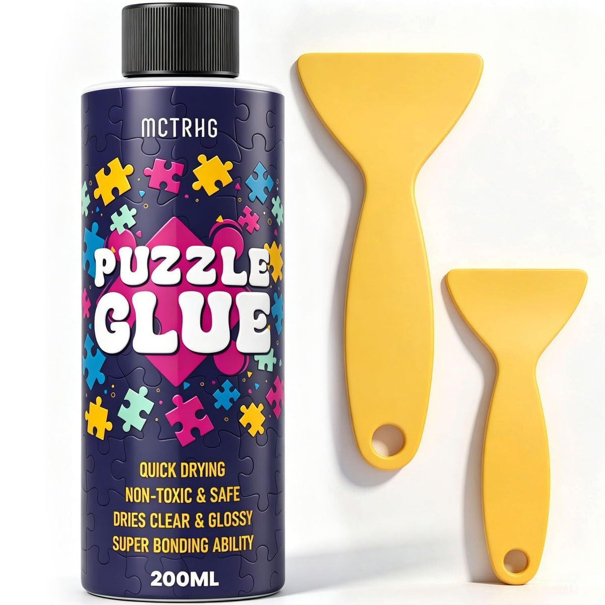 Clear Jigsaw Puzzle Glue with Applicators, Quick-Dry, 200mL | Glue for Puzzles to Frame, Non-Toxic, Non-Yellowing, Covers Up to 5,000 Pieces, Easily Preserves Finished Puzzles