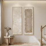 Large Framed Beige Cream Abstract Vertical Wall Art for Hallway, 2 Piece | Long narrow, Large size, Canvas prints, Neutral minimalist pictures, Vertical, Wood frame, Living room,Entryway wall decor