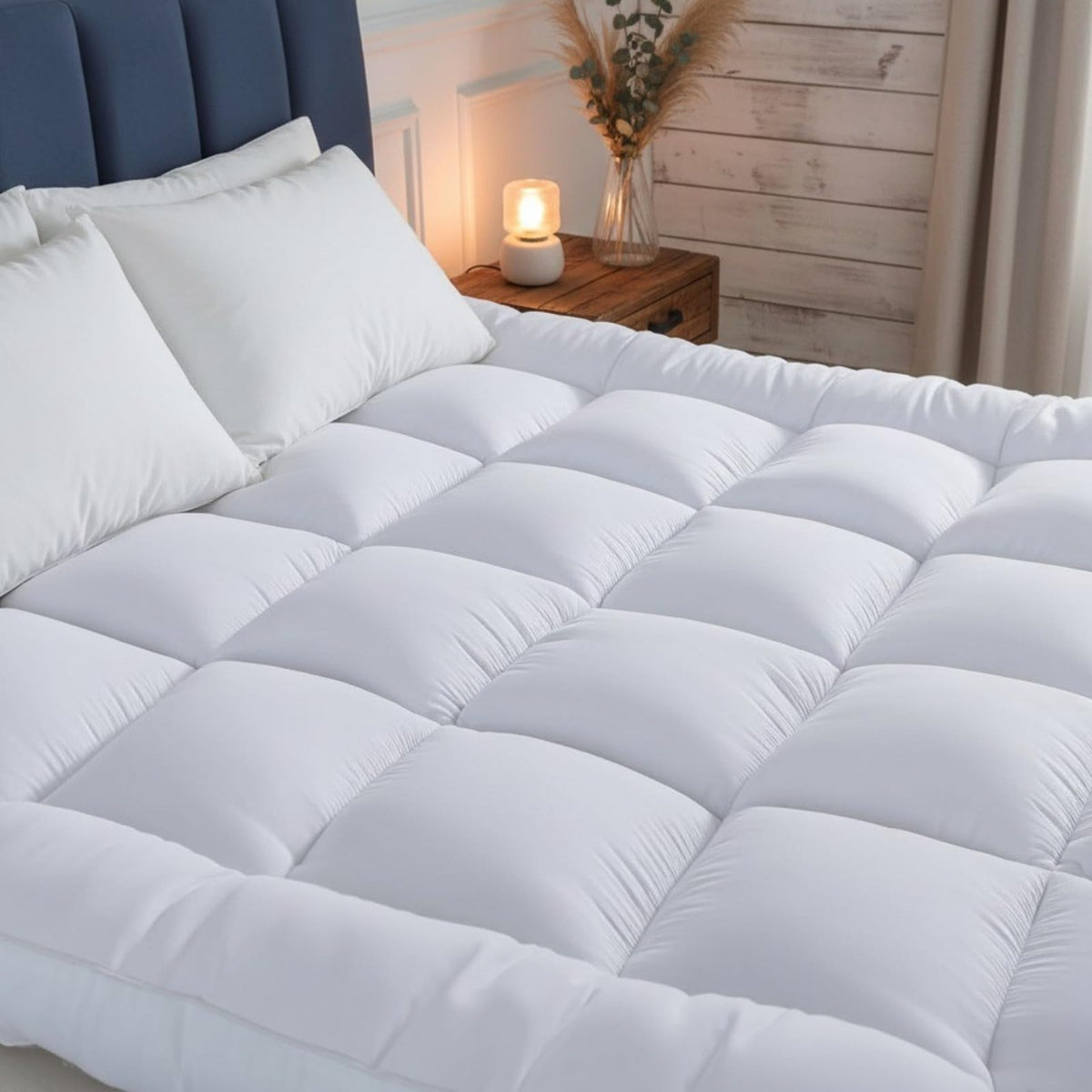 4AS Supersoft Single Mattress Topper - 1100 GSM Microfibre Filling 4 Inch (10cm) Extra Thick Mattress Topper with Elasticized Corner Straps - White (Single 90x190 cm)