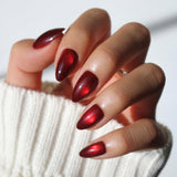 Glamnetic Fall Press On Nails, Short Almond Glossy, Frosted Cranberry | Fall & Halloween red press on nails: Frosted Cranberry. Full nail kit. Red glue on nails. Fake nails.