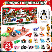 JOICEE 2026 Christmas Advent Calendar with Mini 3D Printed Animals Toys | 24 Days Mini 3D Printed Animal Figurines with Big Eyes Flexible Fidget Toys for Kids Boys Girls Xmas Party Favors Gifts