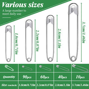 ENCHOL 200 Pcs 4 Sizes Safety Pins, Assorted Safety Pins for Clothes | Small Medium Large Safety Pins for Clothes, Heavy Duty for Nappy Pins, Arts, Crafts, DIY Jewellery and Sewing