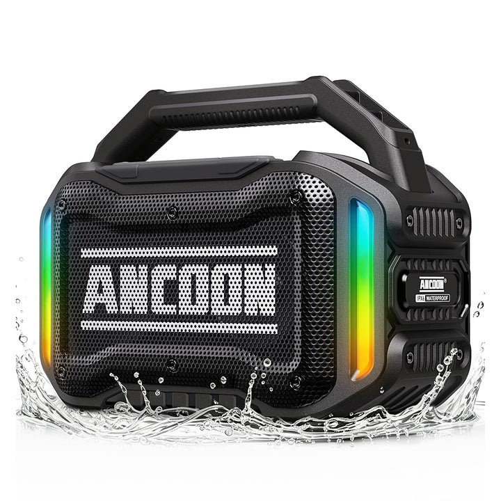 ANCOON Speakers Bluetooth Wireless: 80W(Peak) Loud Speaker with Bass | 20H, Rugged, IPX6 Waterproof, Large Jobsite Speakers for Work, Outdoor, Workshop, Garage - Portable Handle with TWS (Black)