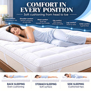 10cm Thick King Size Mattress Toppers - 1100GSM Hollowfibre (150X200cm) | Mattress Topper Kingsize Bed, Quilted Microfibre-Breathable, Hypoallergenic, Noiseless, Elastic Corner Straps