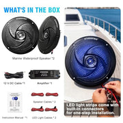 STUDIOFINIX 5.25" 160W Bluetooth Waterproof Marine Speakers - 2 Way Weather Resistant Boat Audio with LED Lights, and Low Profile Slim Style Suitable for Boat, RV, ATV, UTV, Golf Cart (1 Pair, Black)