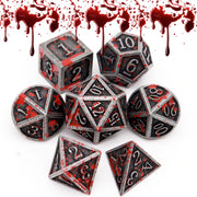 Haxtec Metal DND Dice Set, 7 Pcs Bloodstained Polyhedral Dice for RPG | Blood D&D Dice with Leather Bag, Compatible with Dungeons and Dragons, Heavy Metallic, Halloween Dice, TTRPG Gifts