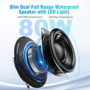 STUDIOFINIX 5.25" 160W Bluetooth Waterproof Marine Speakers - 2 Way Weather Resistant Boat Audio with LED Lights, and Low Profile Slim Style Suitable for Boat, RV, ATV, UTV, Golf Cart (1 Pair, Black)